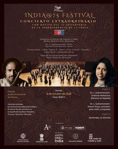 India@75 Festival. Concierto Extraordinario 75 Aniversario Independencia de la India en Auditorio Nacional de Madrid