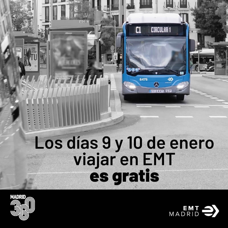 Autobuses de la EMT de Madrid gratis el 9 y 10 de Enero