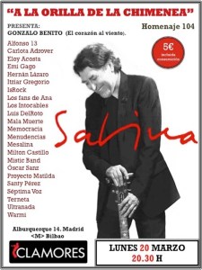 A la orilla de la chimenea | Concierto homenaje a Joaquín Sabina | 20/03/2023 | Sala Clamores | Chamberí (Madrid) | Cartel