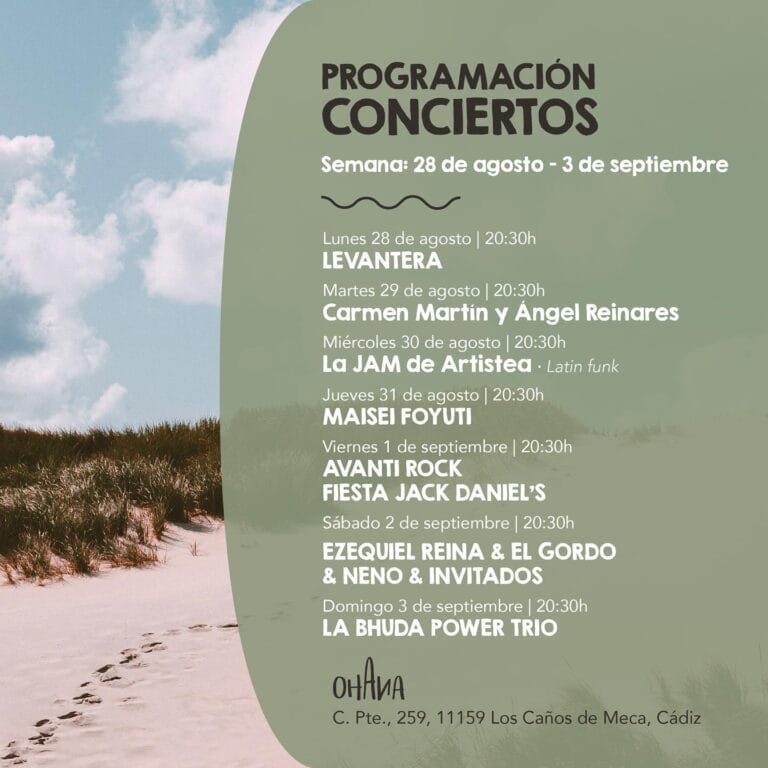 Conciertos en el chiringuito Ohana Los Canos de Meca 768x768
