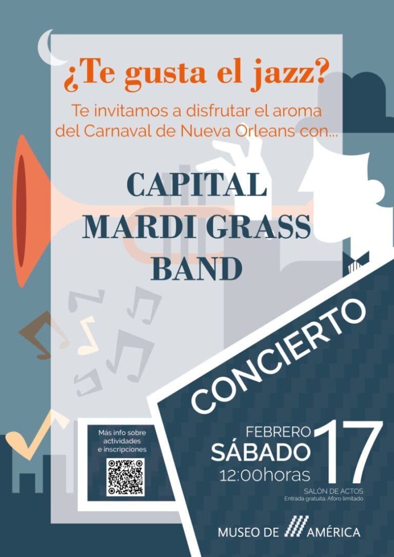 Capital Mardi Grass Band Concierto de jazz Gratuito de Carnaval en Museo de America 768x1085